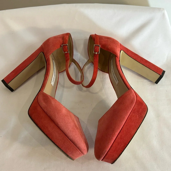 DIANE VON FURSTENBERG Sz 7.5B Suede Block Heel Platform Sandals Shoes Suede - Picture 6 of 10